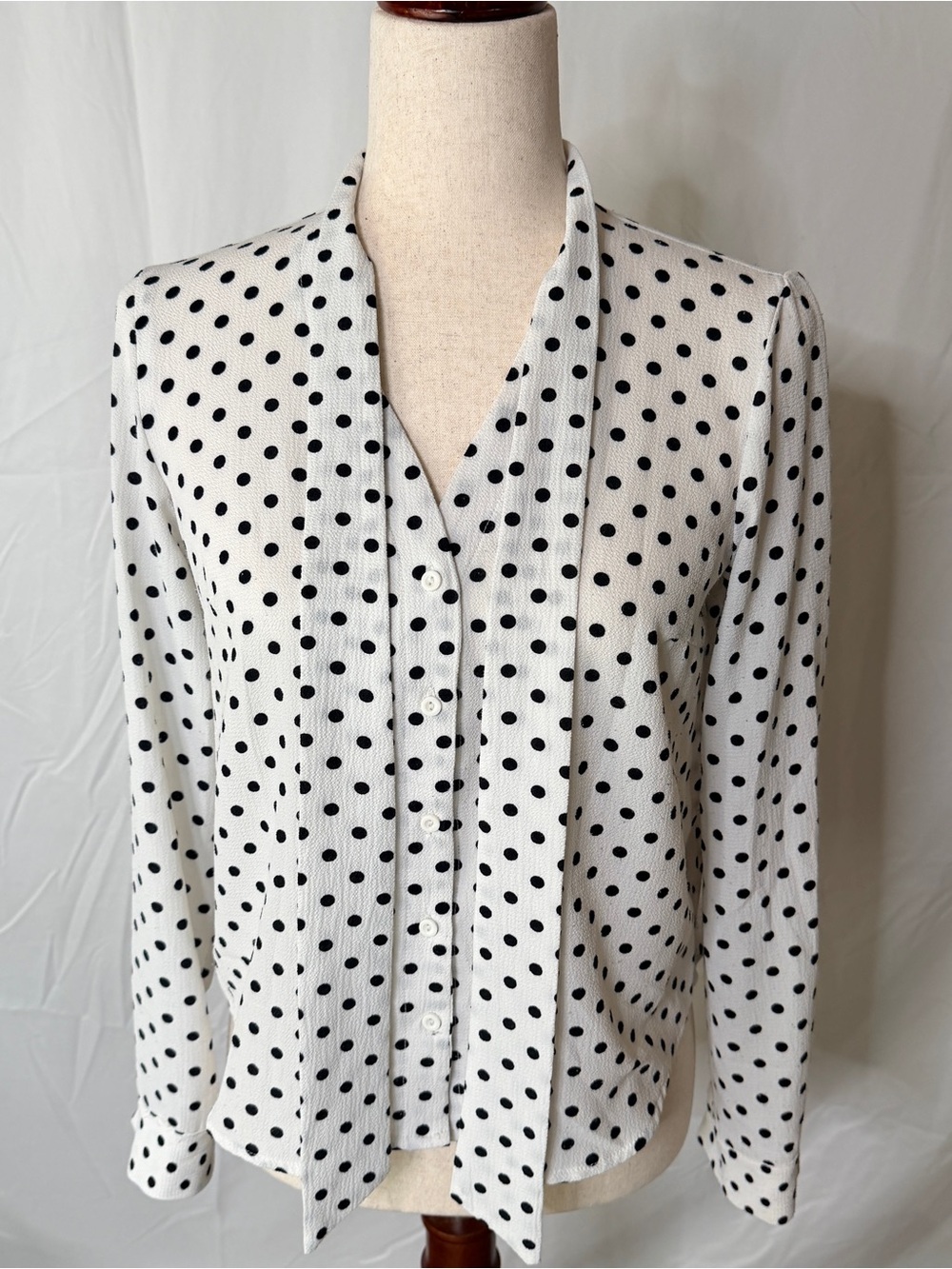 Forever 21 White Polka Dot Tie-Neck Blouse retro vibes
